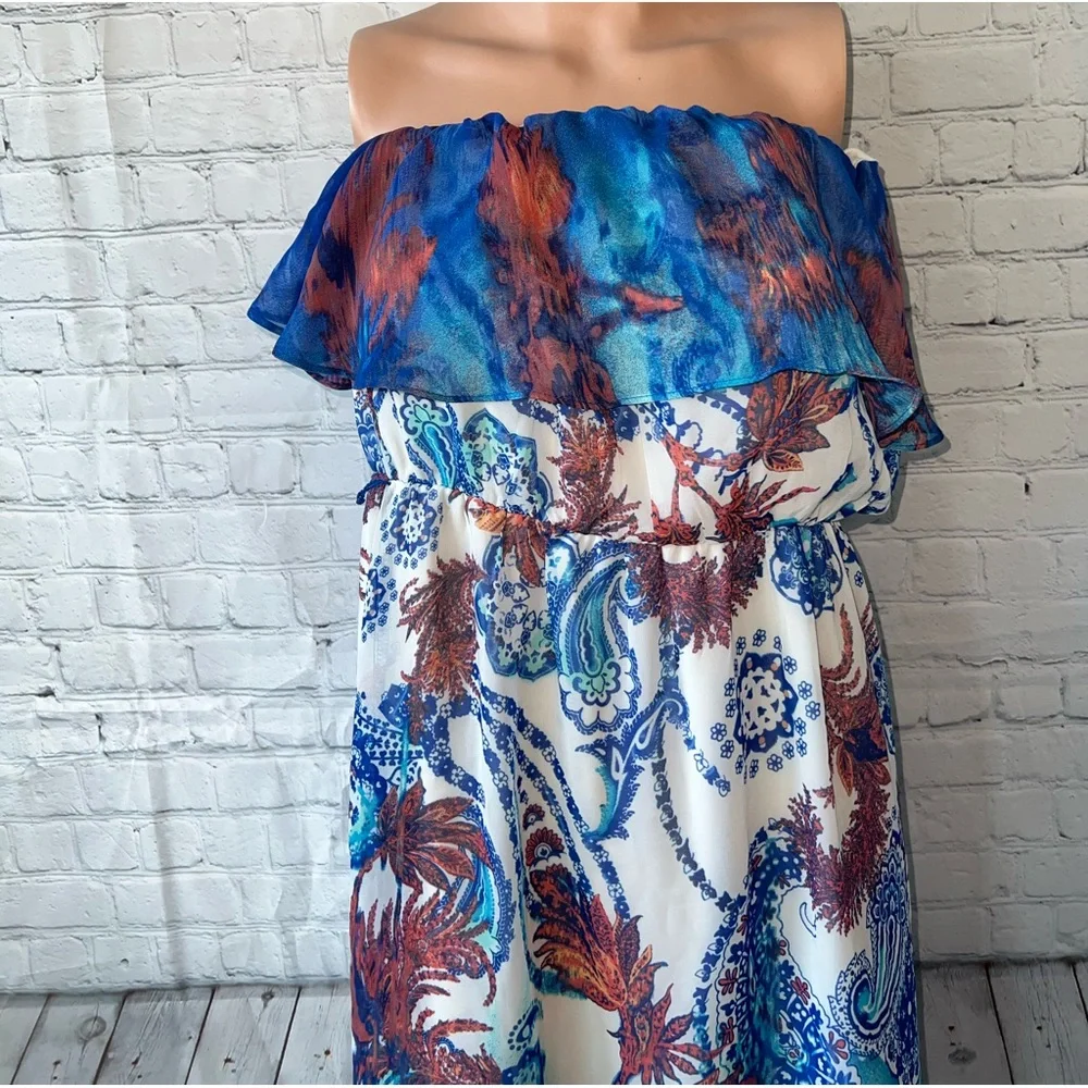 Maurices White, Blue & Pink floral strapless dress size 0 - Picture 2 of 16